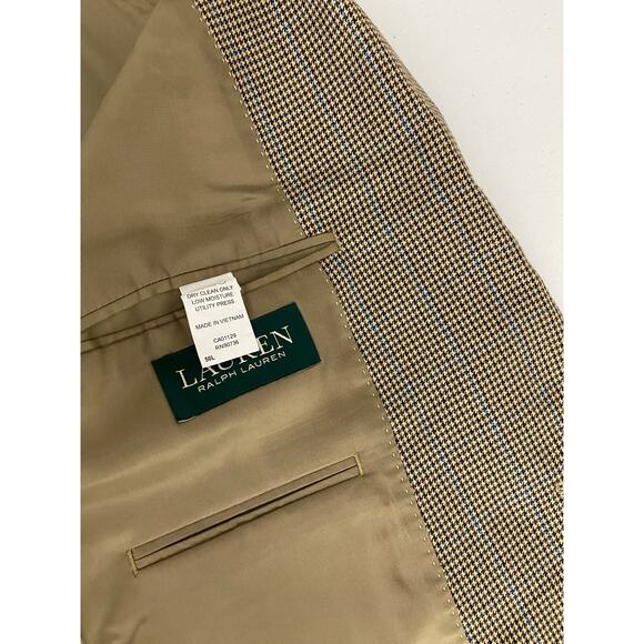 Men Lauren Ralph Lauren tan plaid 2-button blazer sport jacket coat, 50L - Picture 6 of 6